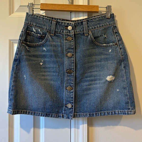 Reformation Button Front Denim Mini Skirt - Picture 2 of 12